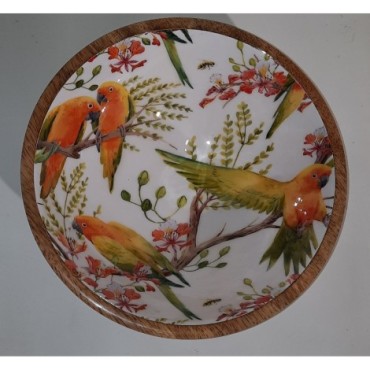 Saladier en manguier décor perroquets 24cm