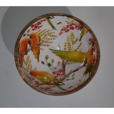 Saladier en manguier décor perroquets 17cm