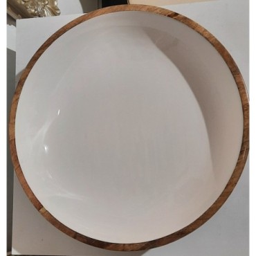 Saladier en manguier décor blanc 35cm